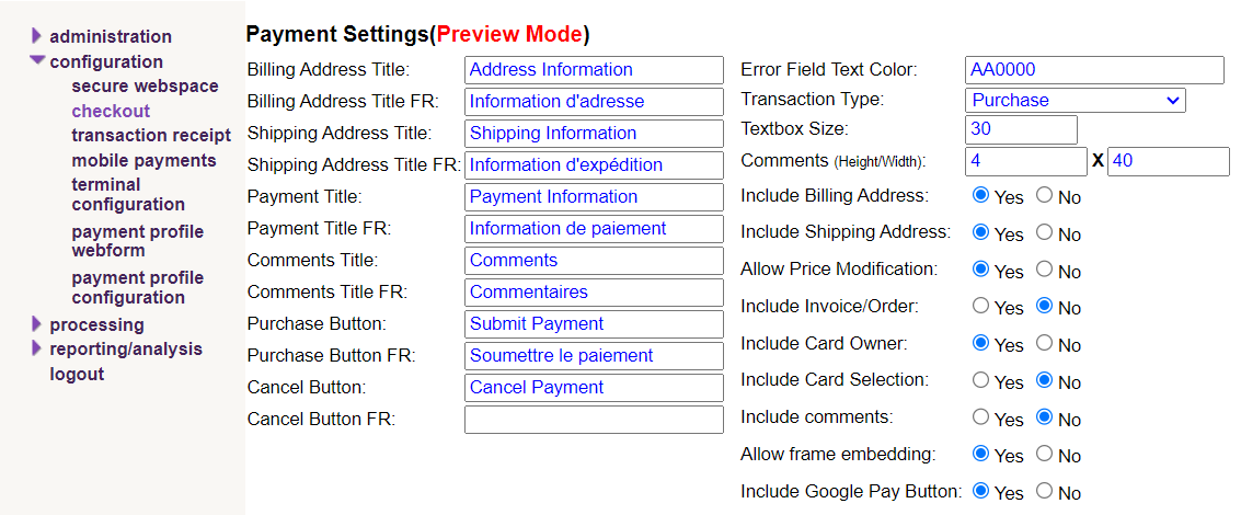 Screenshot of Google Pay payment settings