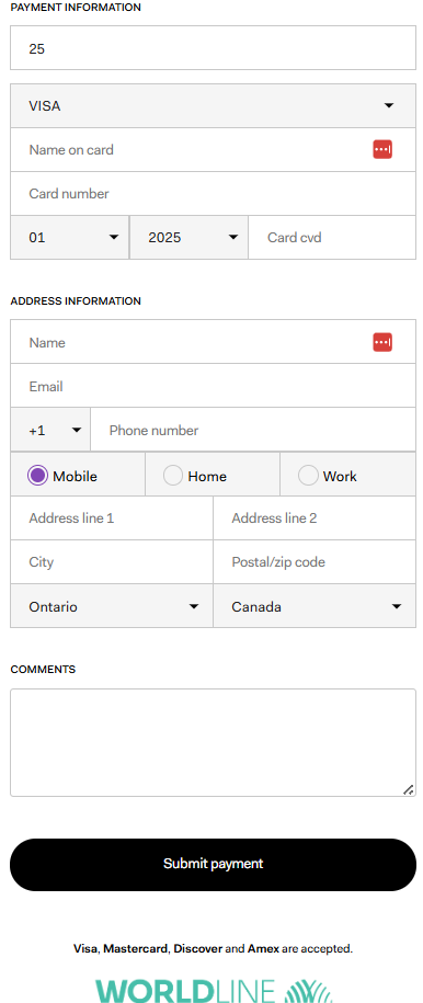 screenshot of Worldline checkout